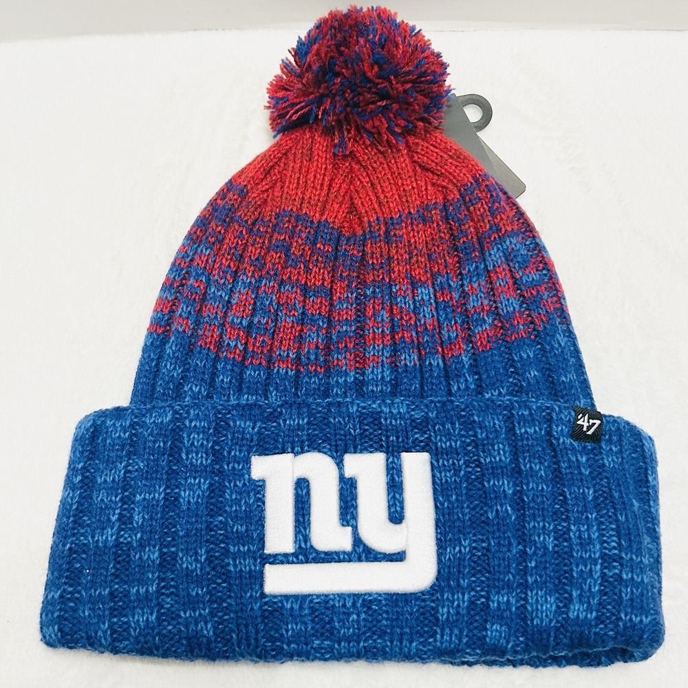'47 Brand‎ New York Giants Cascade Cuff Knit Pom Beanie Hat Cap One Size Blue